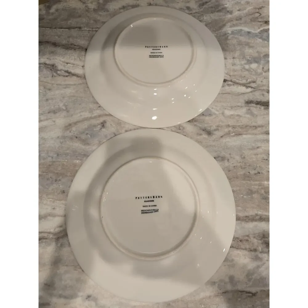 Pottery Barn Seashore Dinner Plates Set Of 2 White Seashell Starfish Nautical
